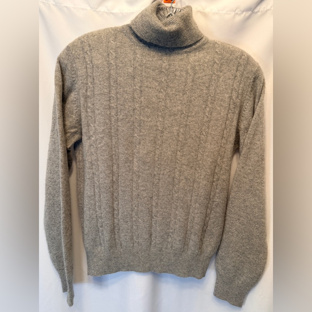 Vintage Woodward‎ Shop Size M 100% Cashmere Turtleneck Cable Shoulder Pads Gray